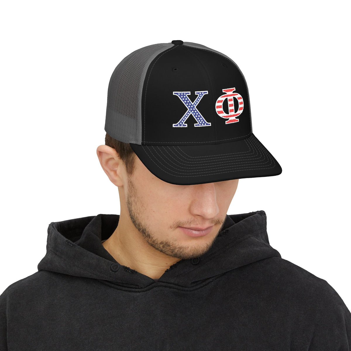 Embroidered Trucker Hat - Chi Phi Stars & Stripes